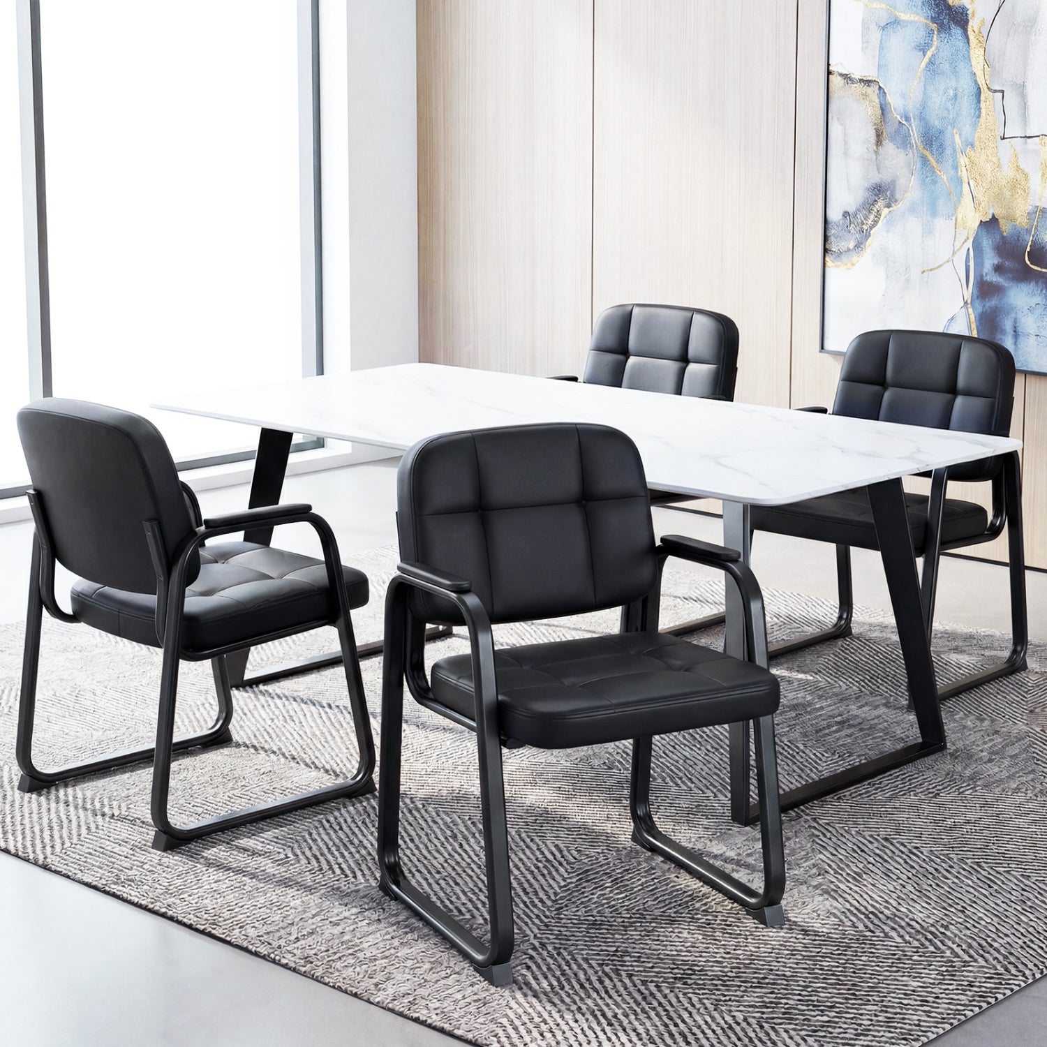 Leather Office Reception Chairs, Set of 2, Black Conference Chairs at Gallery Canada