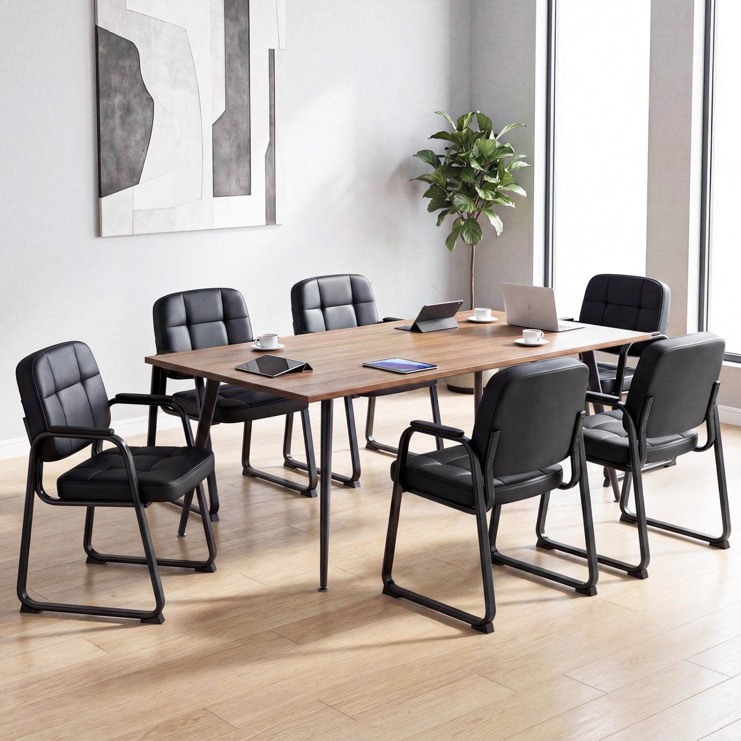 Leather Office Reception Chairs, Set of 2, Black Conference Chairs at Gallery Canada