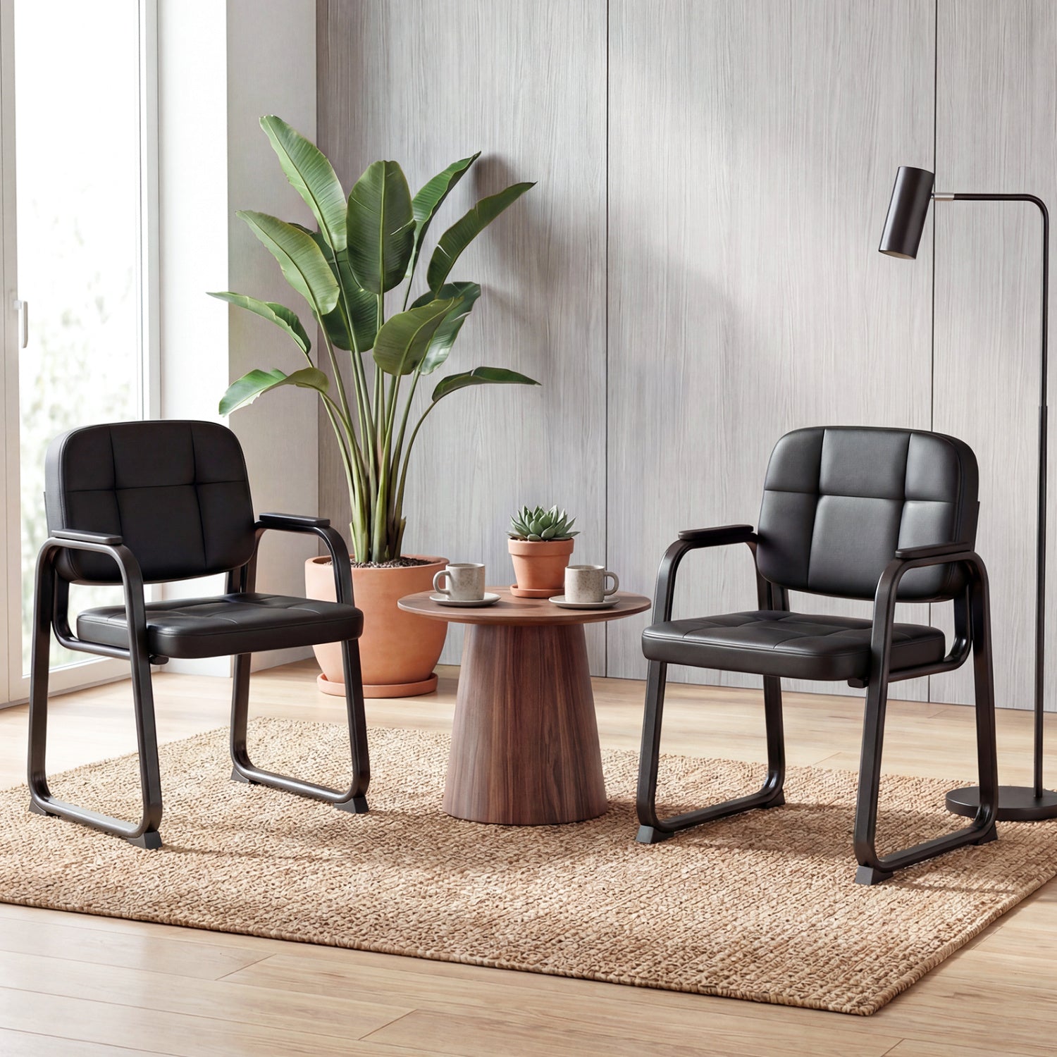 Leather Office Reception Chairs, Set of 2, Black Conference Chairs at Gallery Canada