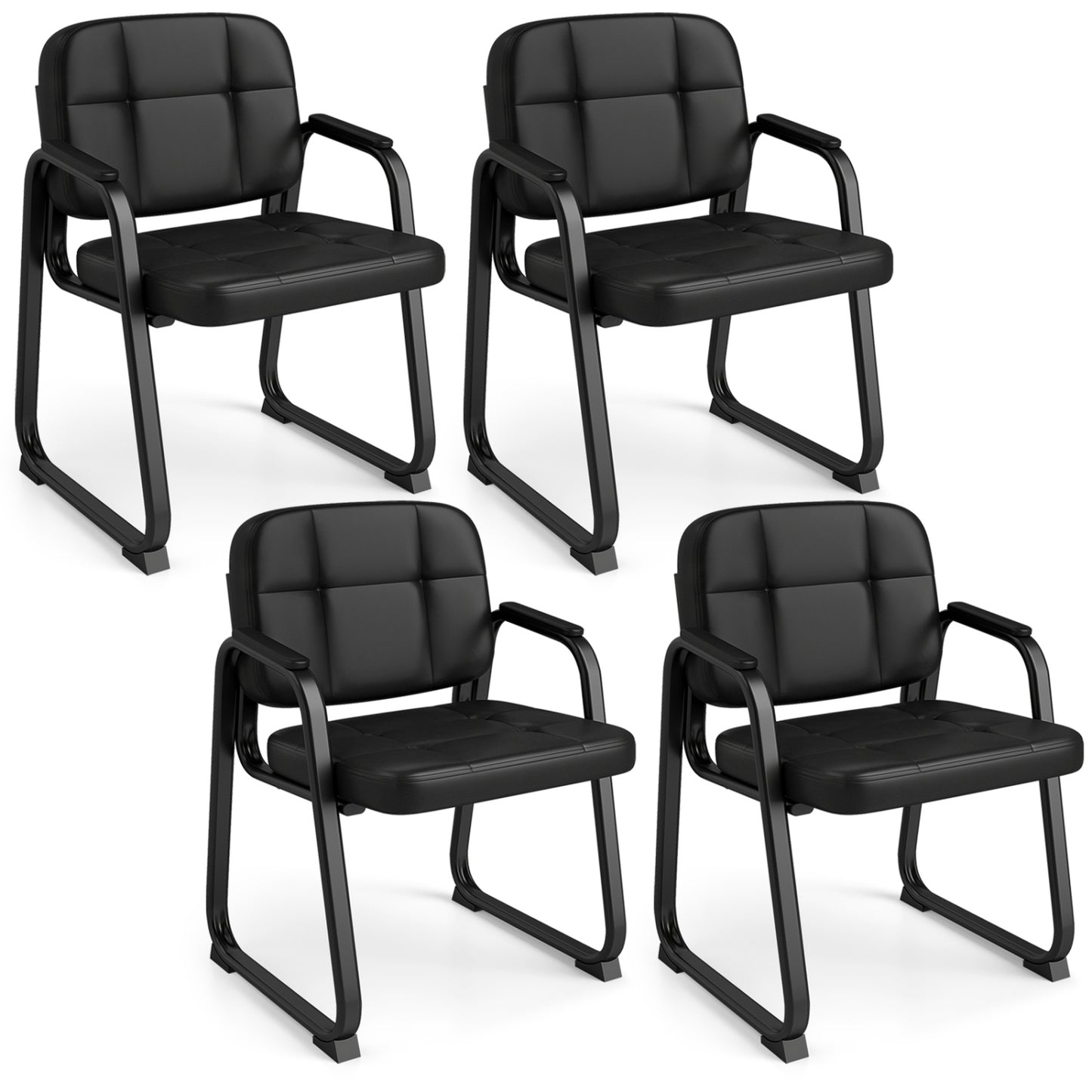 Leather Guest Chairs Set of 4, Office Reception, Black Conference Chairs at Gallery Canada