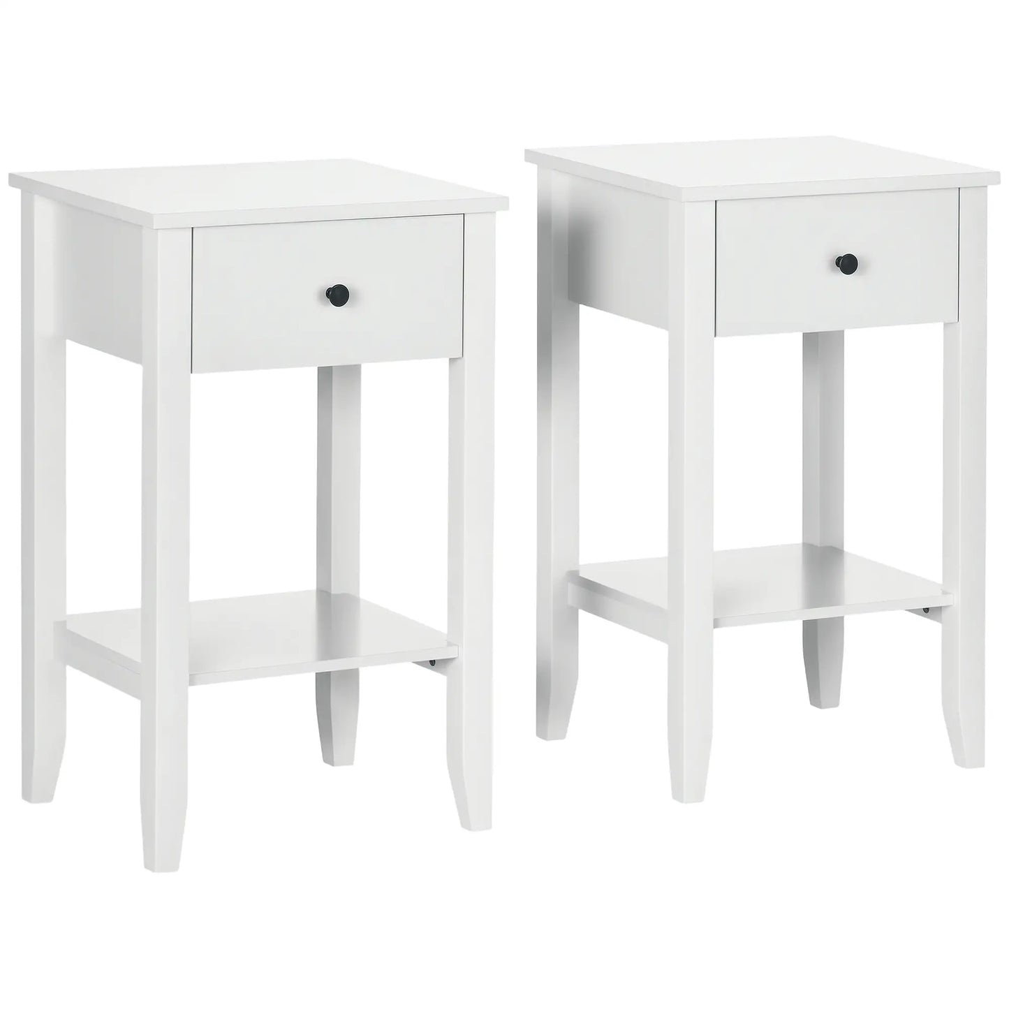 Side Table Set of 2, 2-Tier End Tables with Drawer, White Side Tables White at Gallery Canada