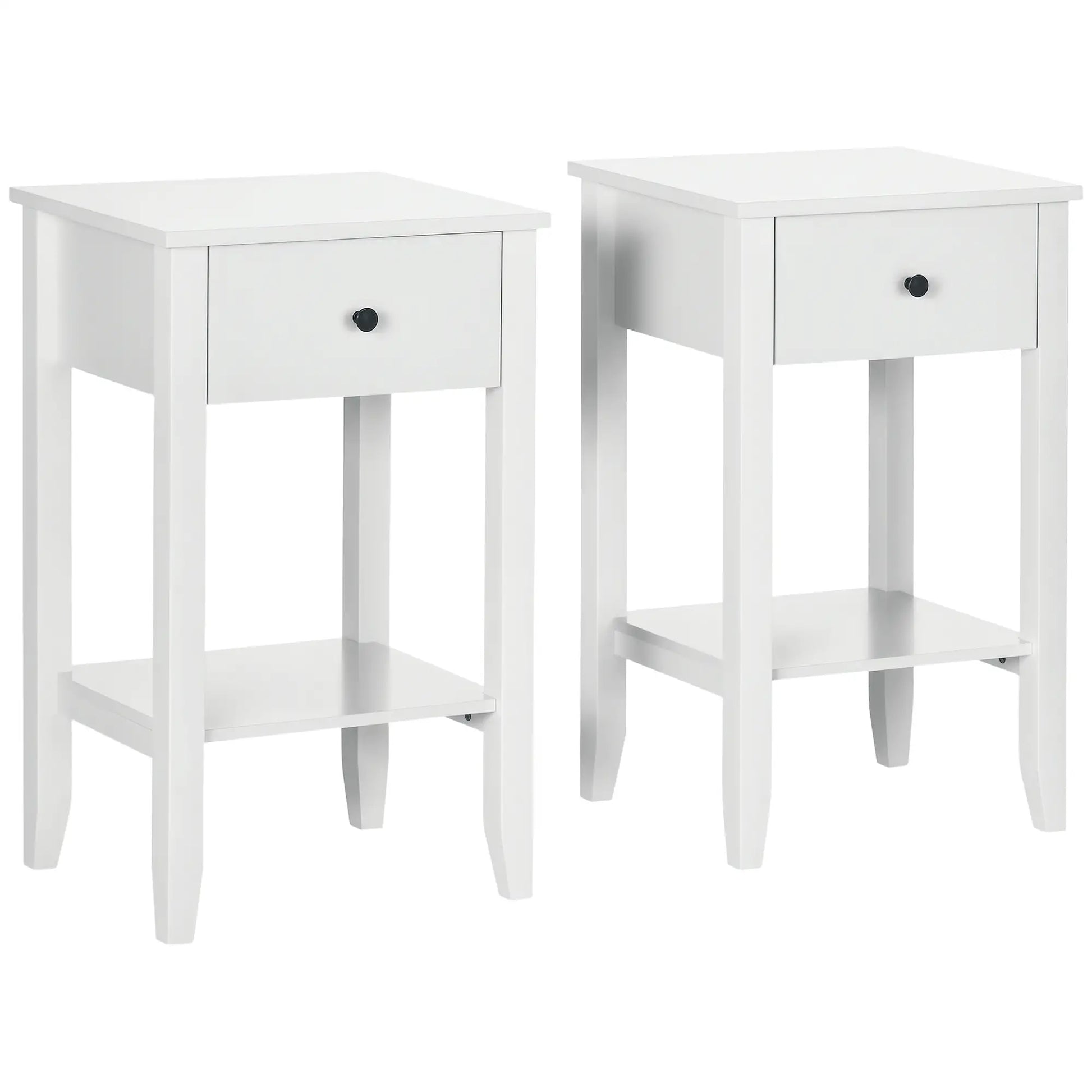Side Table Set of 2, 2-Tier End Tables with Drawer, White Side Tables White at Gallery Canada