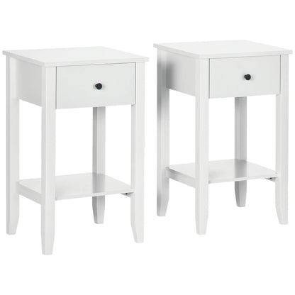 Side Table Set of 2, 2-Tier End Tables with Drawer, White Side Tables White at Gallery Canada