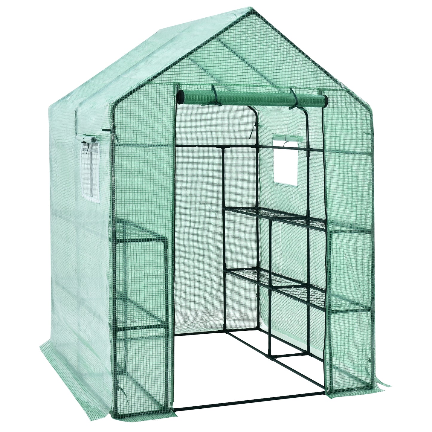 Walk-In Greenhouse, 56 x 56 x 77 Inch, Observation Windows, Green