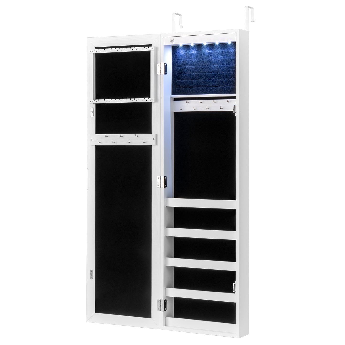 Mirrored Jewelry Cabinet With LED Light, White