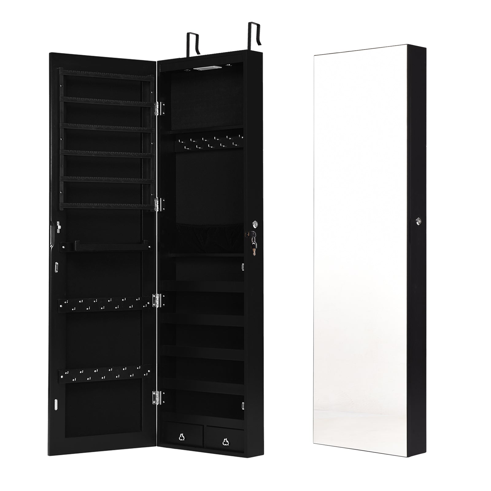 Wall Mounted Jewelry Cabinet With Lights, Black Jewelry Armoires Black at Gallery Canada