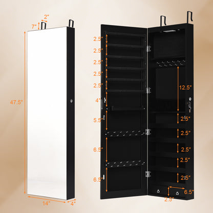 Wall And Door Mounted Mirrored Jewelry Cabinet With Lights, Black Jewelry Armoires at Gallery Canada