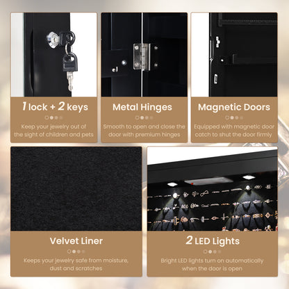 Wall And Door Mounted Mirrored Jewelry Cabinet With Lights, Black Jewelry Armoires at Gallery Canada