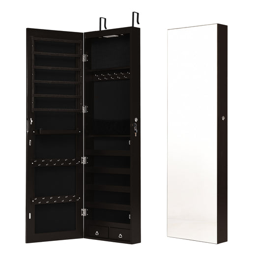 Wall Mounted Mirrored Jewelry Cabinet With Lights, Brown Jewelry Armoires Brown at Gallery Canada