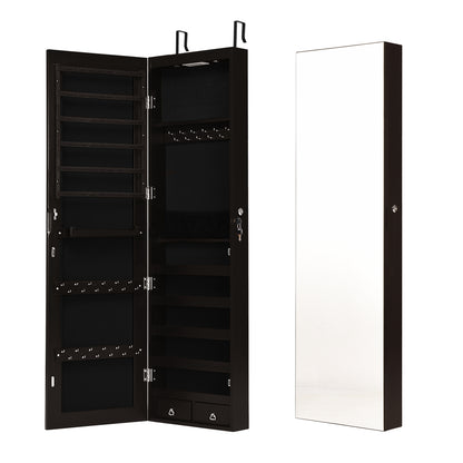 Wall Mounted Mirrored Jewelry Cabinet With Lights, Brown Jewelry Armoires Brown at Gallery Canada