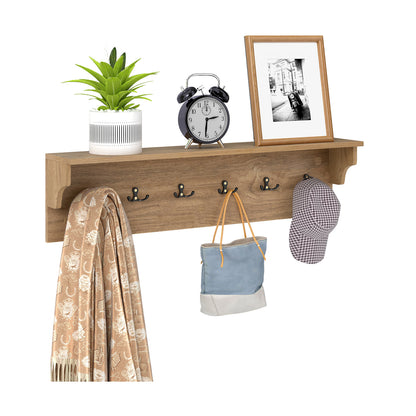 Wall Hooks with Shelf 31.5inch Wooden Coat Rack with 6 Hooks for Hats Towels Purses Robes, Natural Coat Racks & Hall Trees at Gallery Canada
