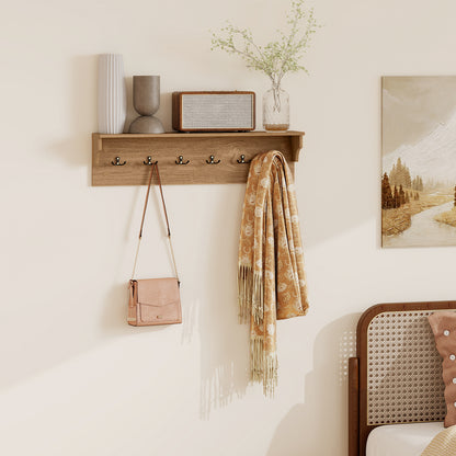Wall Hooks with Shelf 31.5inch Wooden Coat Rack with 6 Hooks for Hats Towels Purses Robes, Natural Coat Racks & Hall Trees at Gallery Canada