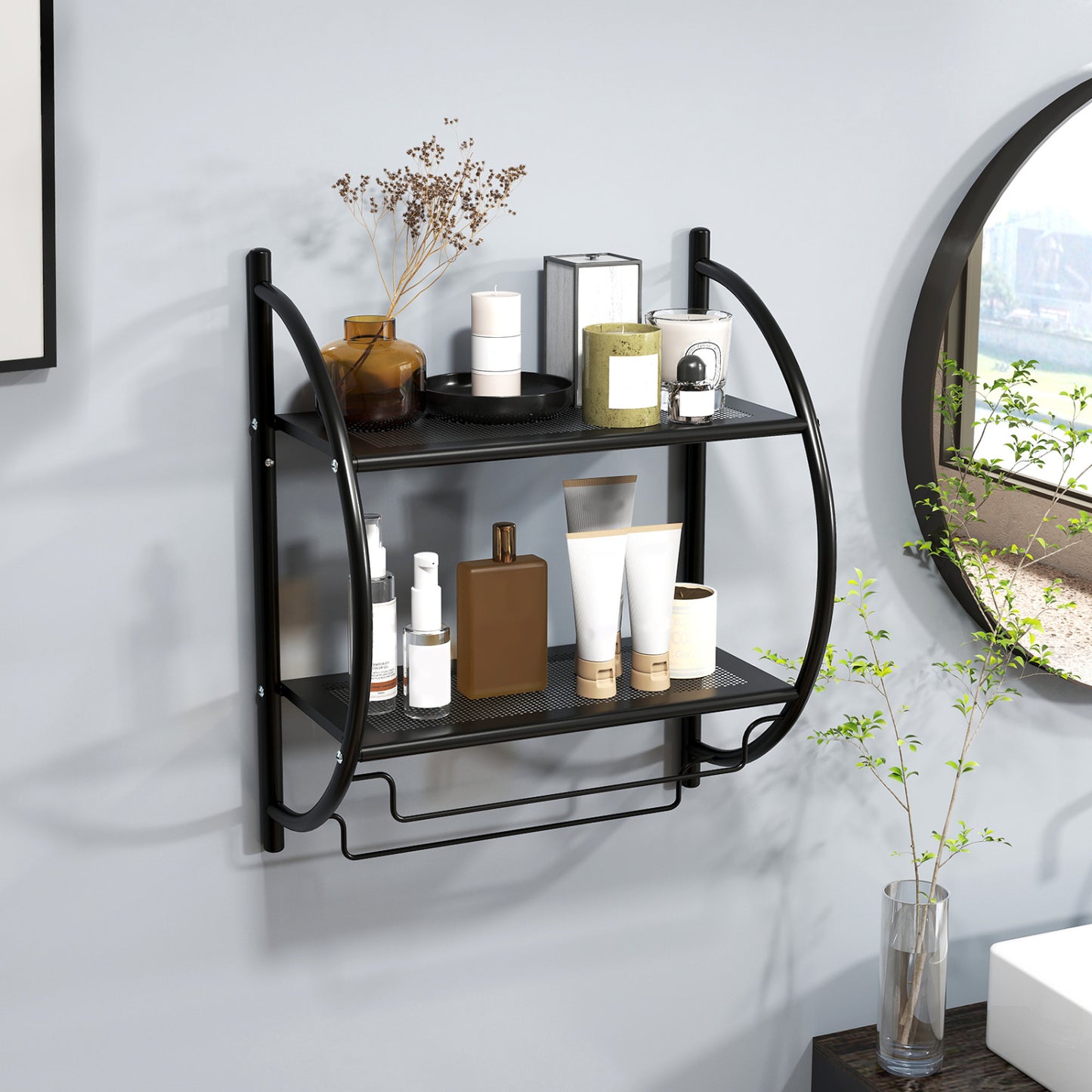 Wall Mounted 2-Tier Bathroom Towel Rack, Black