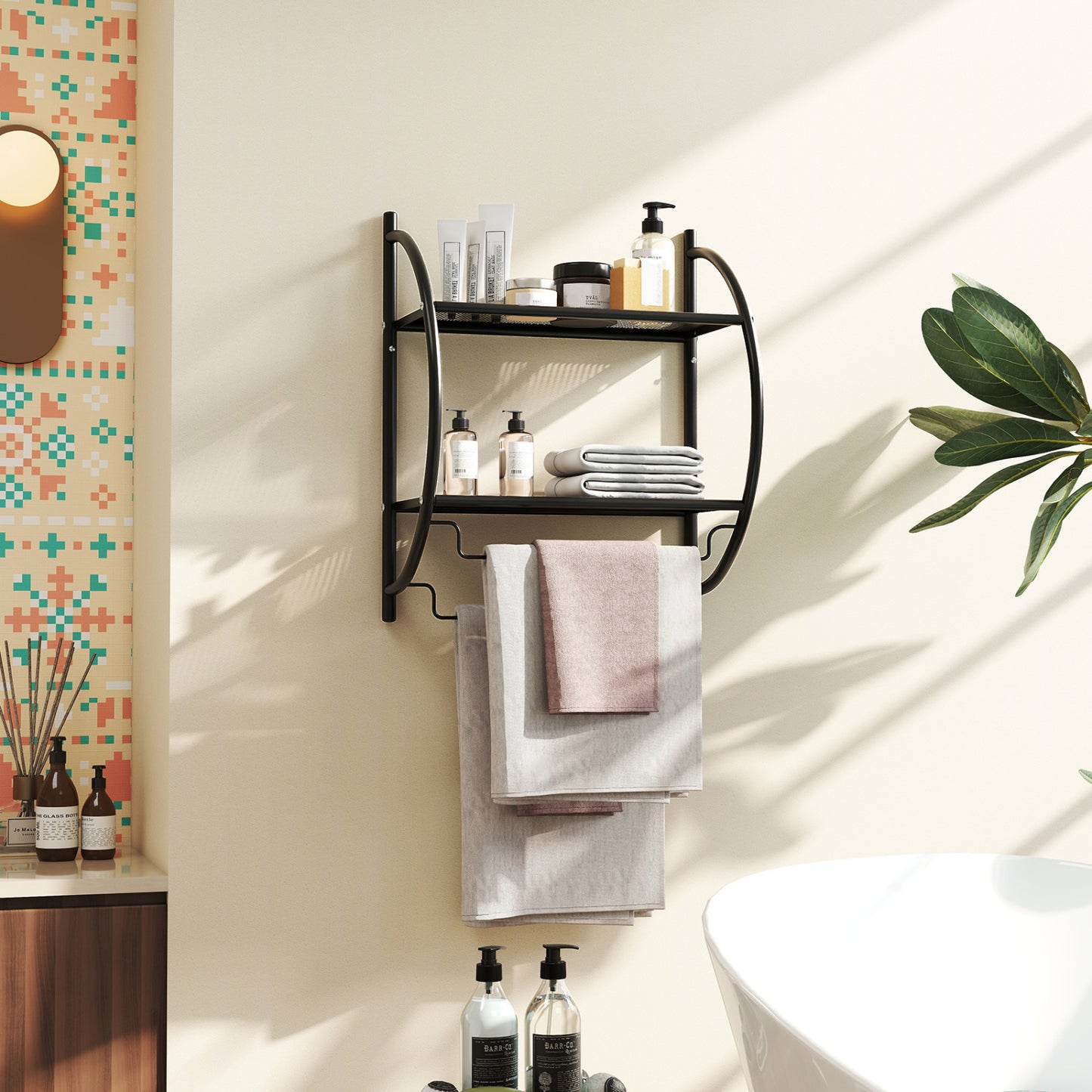 Wall Mounted 2-Tier Bathroom Towel Rack, Black