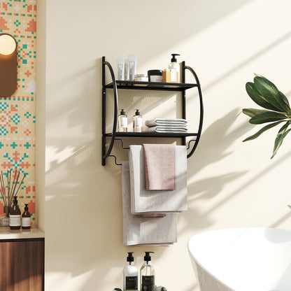 Wall Mounted 2-Tier Bathroom Towel Rack, Black