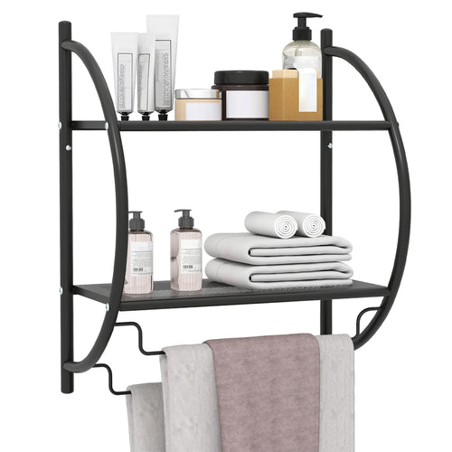 Wall Mounted 2-Tier Bathroom Towel Rack, Black