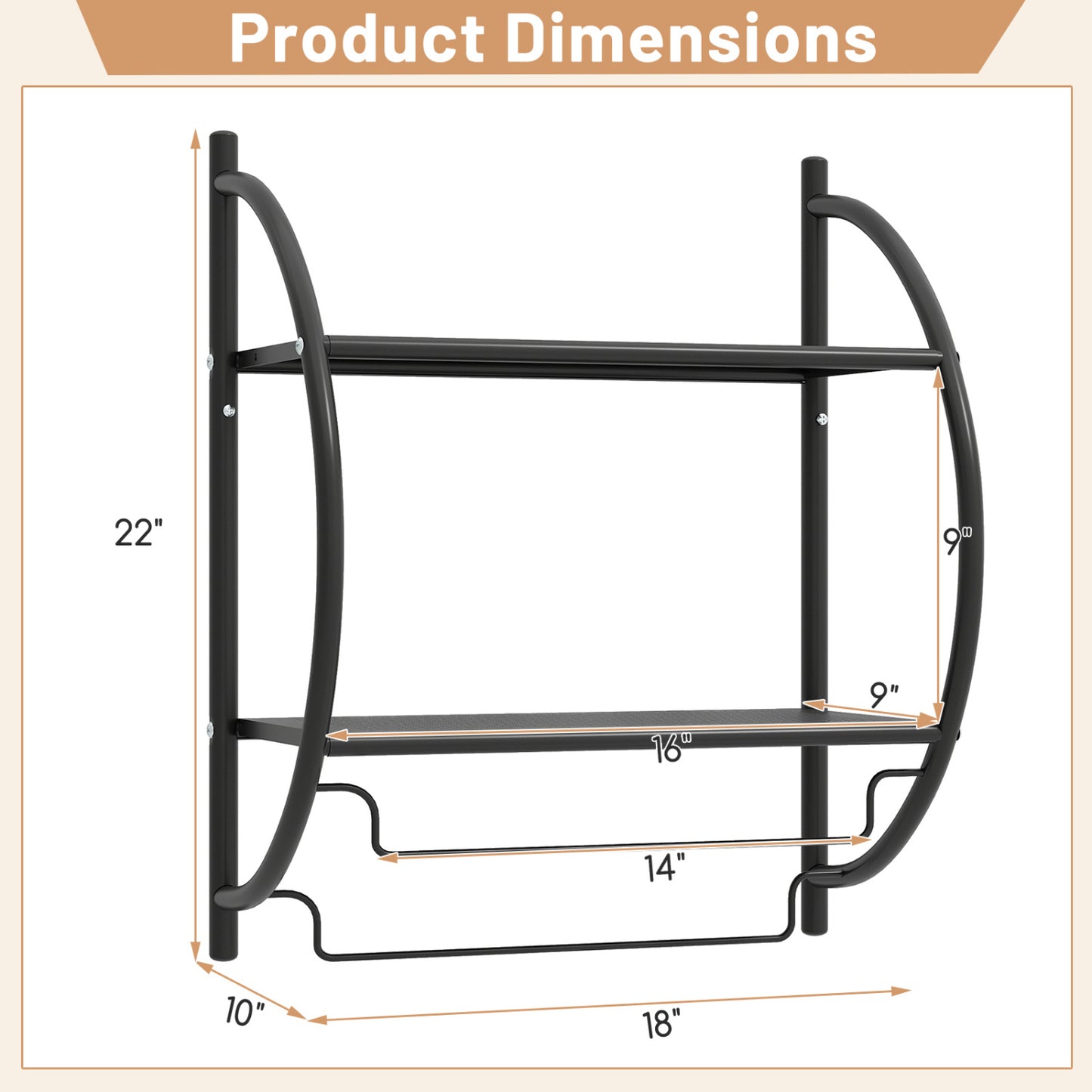 Wall Mounted 2-Tier Bathroom Towel Rack, Black