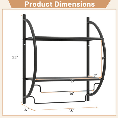 Wall Mounted 2-Tier Bathroom Towel Rack, Black