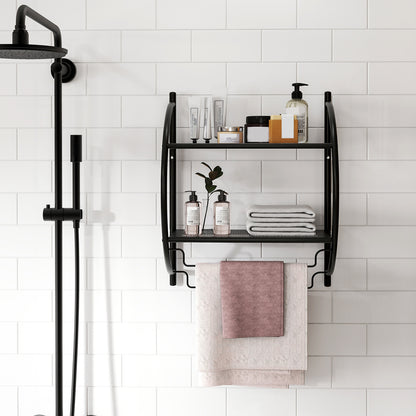 Wall Mounted 2-Tier Bathroom Towel Rack, Black