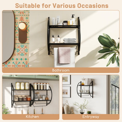 Wall Mounted 2-Tier Bathroom Towel Rack, Black