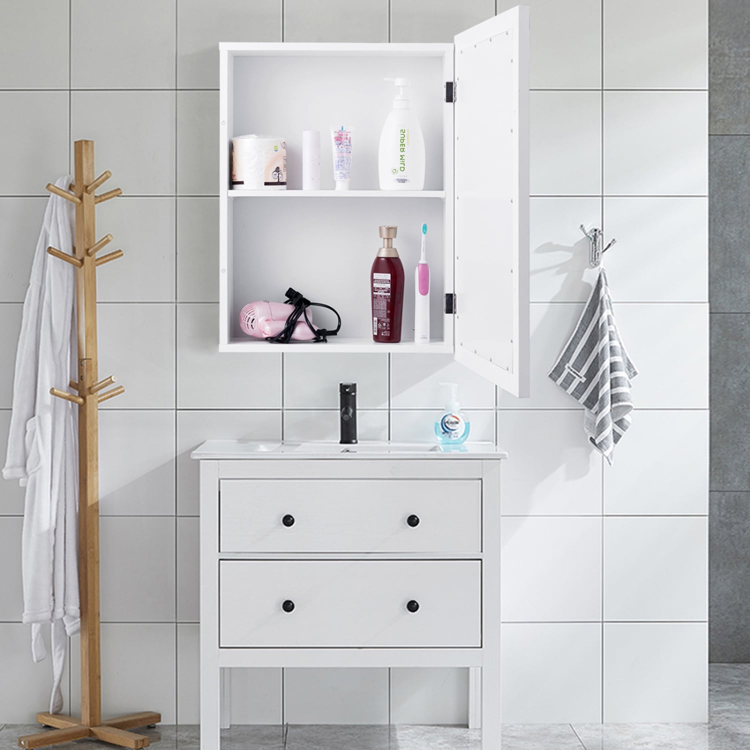 Wall Mounted Adjustable Medicine Cabinet, White Wall Cabinets at Gallery Canada
