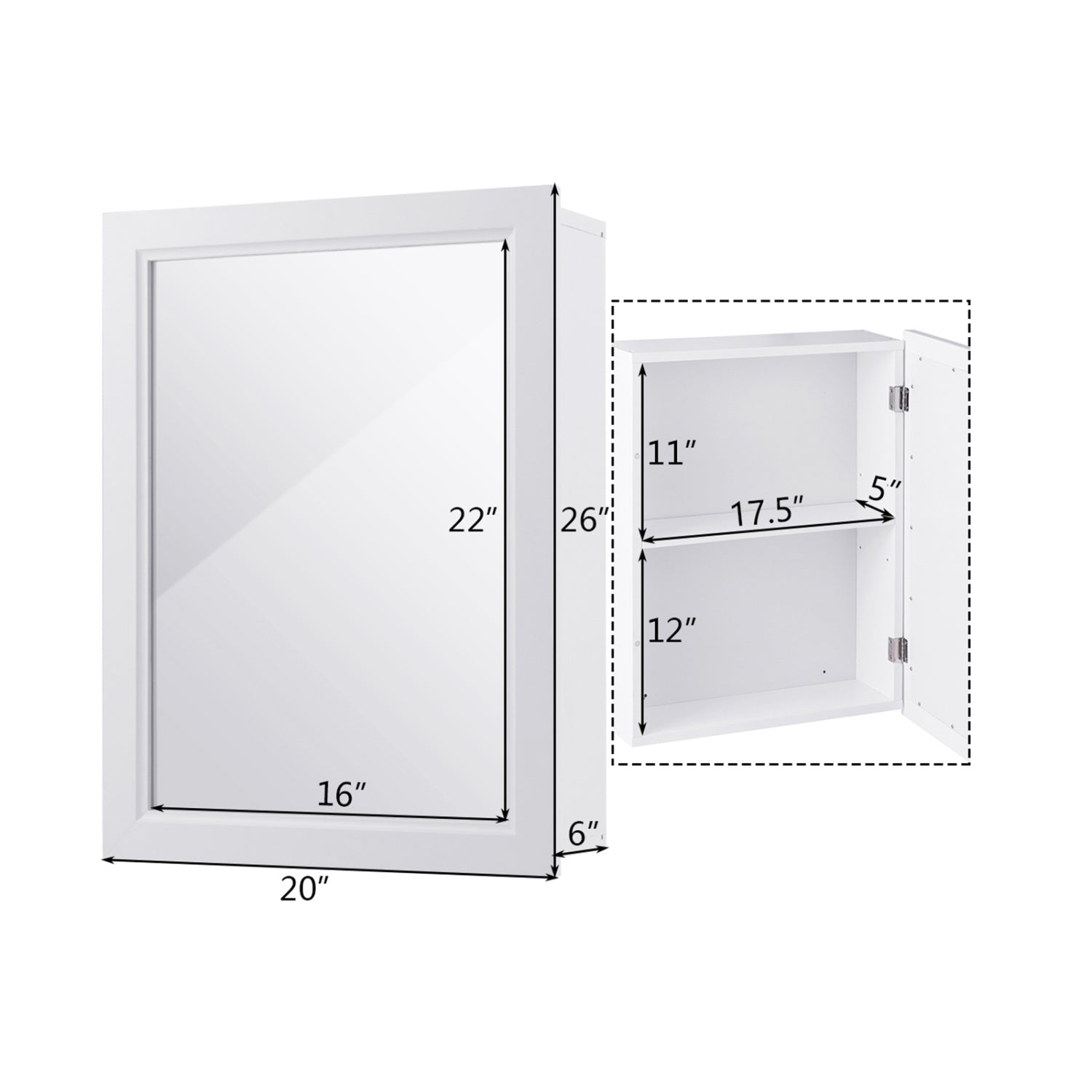 Wall Mounted Adjustable Medicine Cabinet, White Wall Cabinets at Gallery Canada