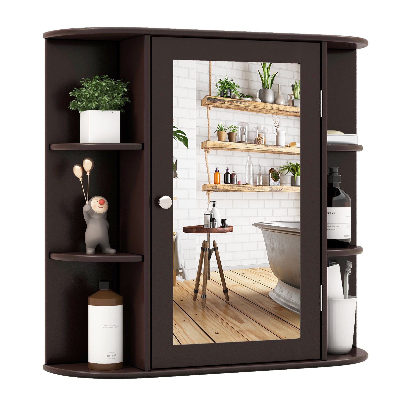 Wall-Mounted Bathroom Mirror Cabinet with Storage Shelves, Brown Wall Cabinets Brown at Gallery Canada