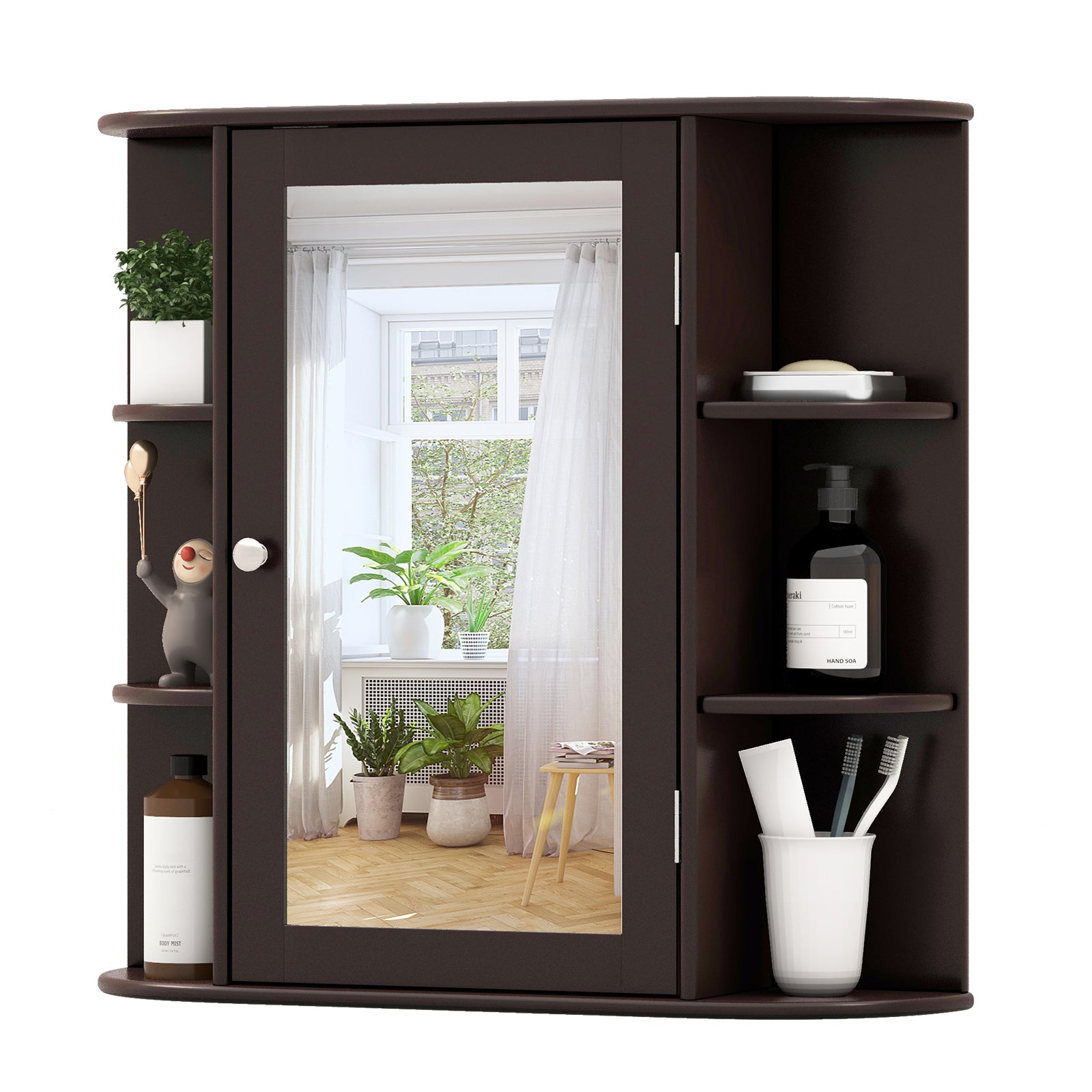 Wall-Mounted Bathroom Mirror Cabinet with Storage Shelves, Brown Wall Cabinets at Gallery Canada