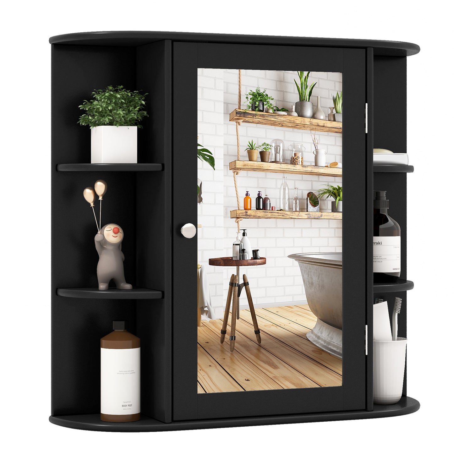 Wall-Mounted Bathroom Mirror Cabinet with Storage Shelves, Black Wall Cabinets at Gallery Canada