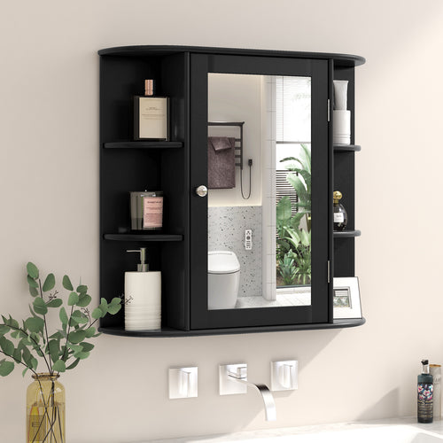 Wall-Mounted Bathroom Mirror Cabinet with Storage Shelves, Black
