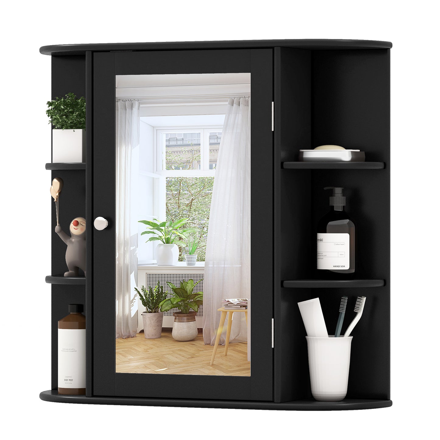 Wall-Mounted Bathroom Mirror Cabinet with Storage Shelves, Black Wall Cabinets at Gallery Canada
