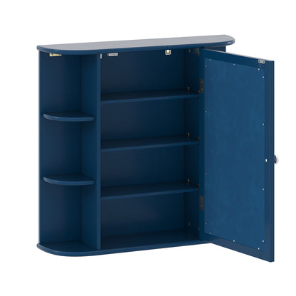 Wall-Mounted Bathroom Mirror Cabinet with Storage Shelves, Blue