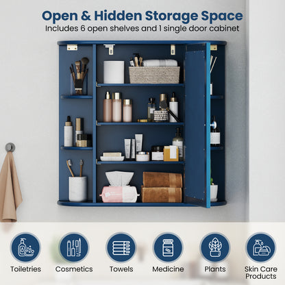 Wall-Mounted Bathroom Mirror Cabinet with Storage Shelves, Blue