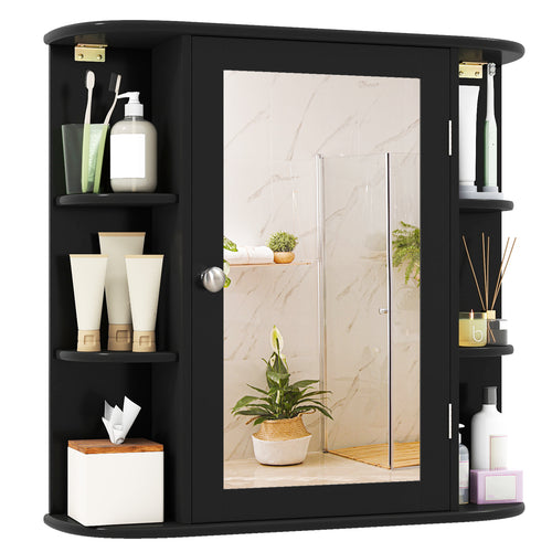 Wall Mounted Bathroom Mirror Cabinet With Storage Shelves, Black
