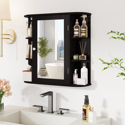 Armoire miroir de salle de bain murale avec étagères de rangement, noir