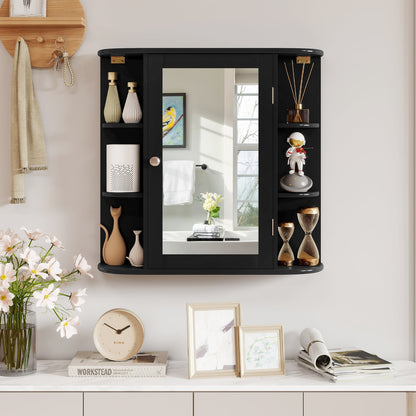 Armoire miroir de salle de bain murale avec étagères de rangement, noir