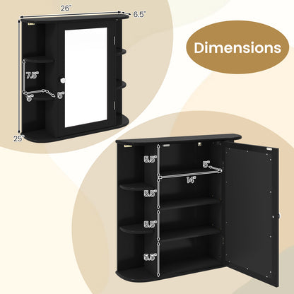 Armoire miroir de salle de bain murale avec étagères de rangement, noir
