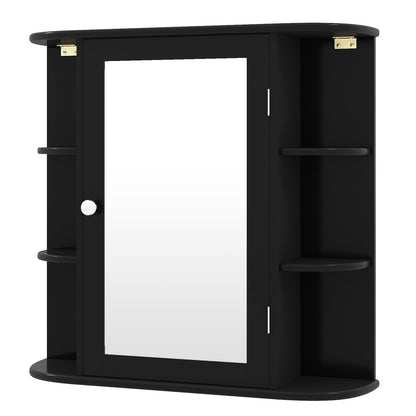 Armoire miroir de salle de bain murale avec étagères de rangement, noir