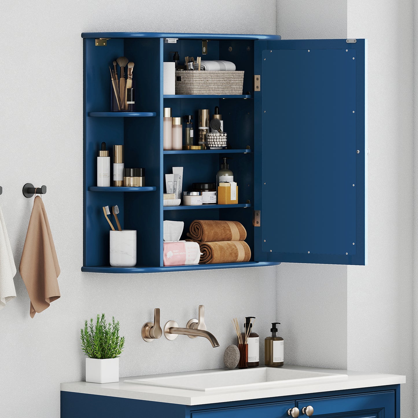 Wall-Mounted Bathroom Mirror Cabinet with Storage Shelves, Blue Wall Cabinets at Gallery Canada