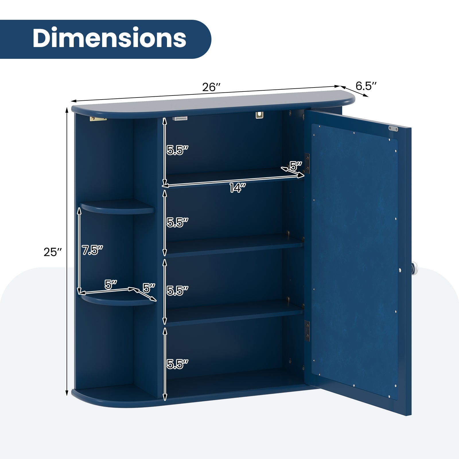 Wall-Mounted Bathroom Mirror Cabinet with Storage Shelves, Blue Wall Cabinets at Gallery Canada