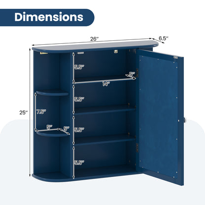 Wall-Mounted Bathroom Mirror Cabinet with Storage Shelves, Blue Wall Cabinets at Gallery Canada
