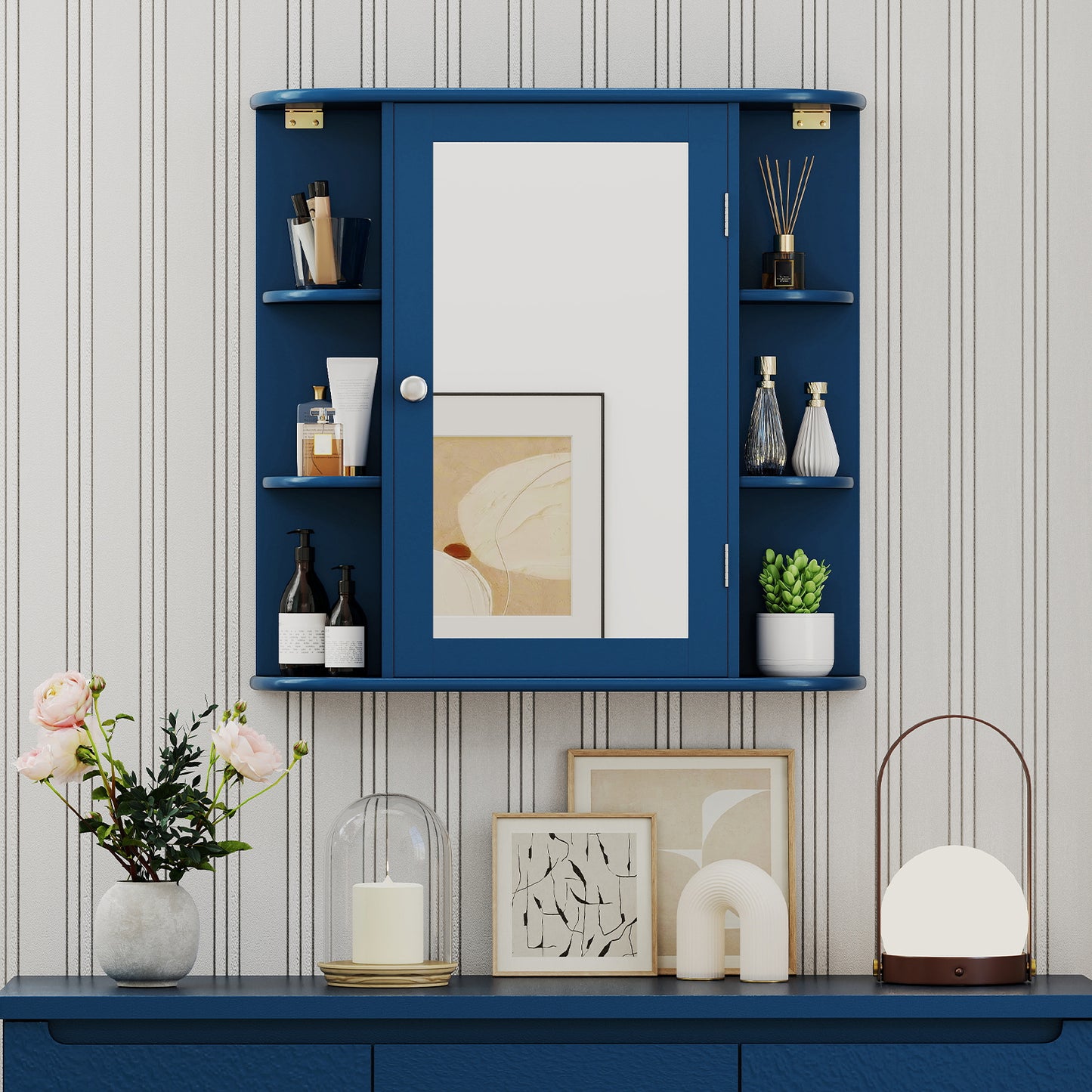 Wall-Mounted Bathroom Mirror Cabinet with Storage Shelves, Blue Wall Cabinets at Gallery Canada