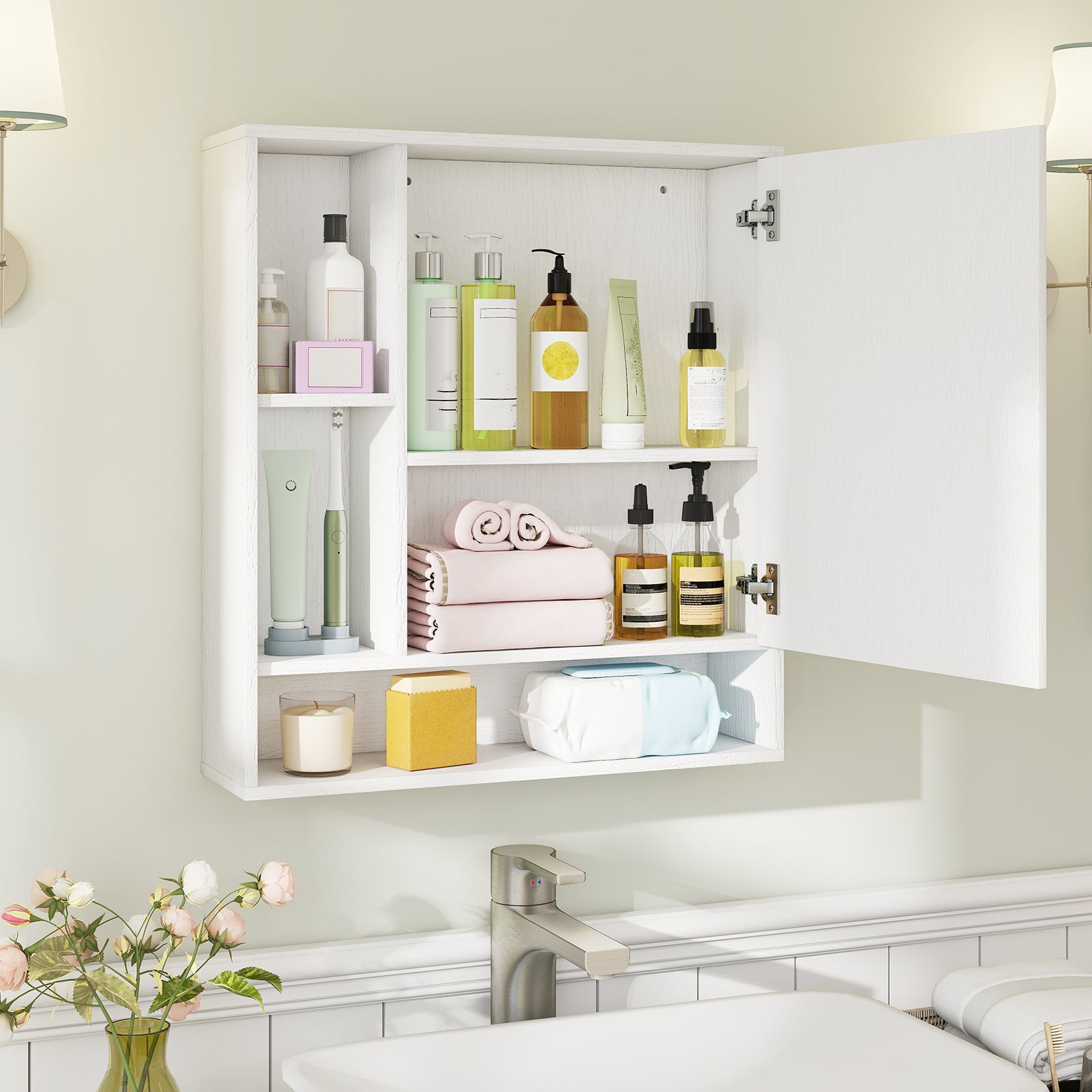Wall Mounted Bathroom Cabinet, Single Door Mirror, White Wall Cabinets at Gallery Canada