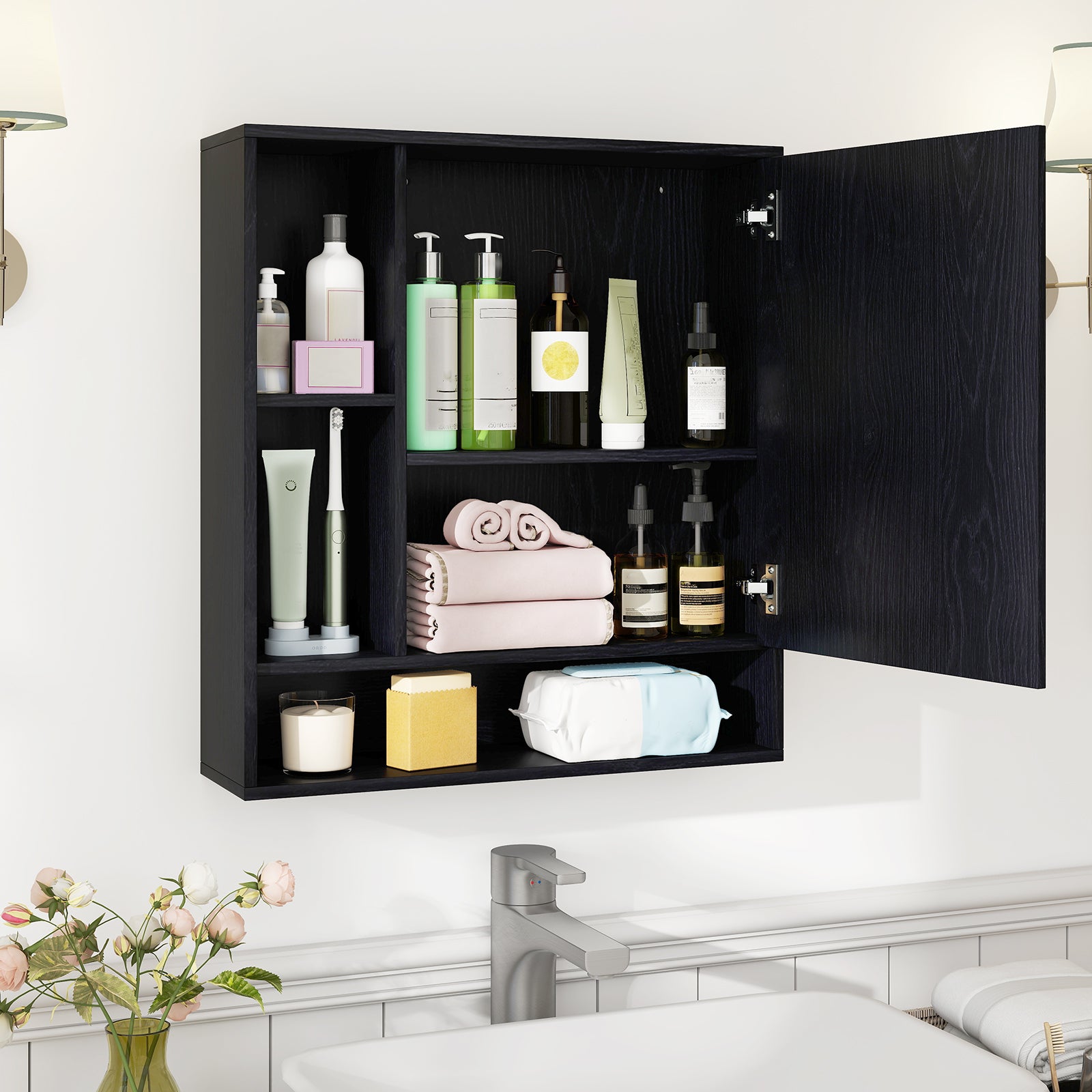 Wall Mounted Bathroom Cabinet With Mirror, Single Door, Black Wall Cabinets at Gallery Canada