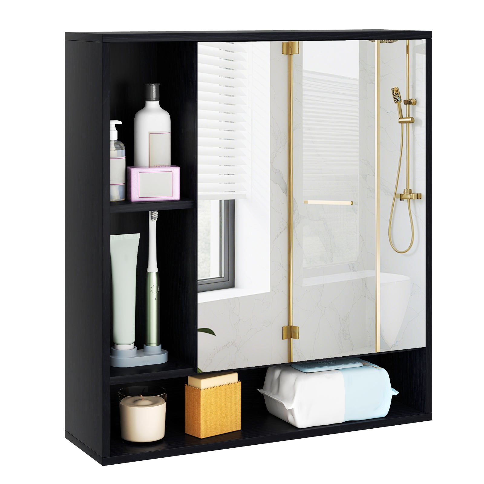 Wall Mounted Bathroom Cabinet With Mirror, Single Door, Black Wall Cabinets at Gallery Canada