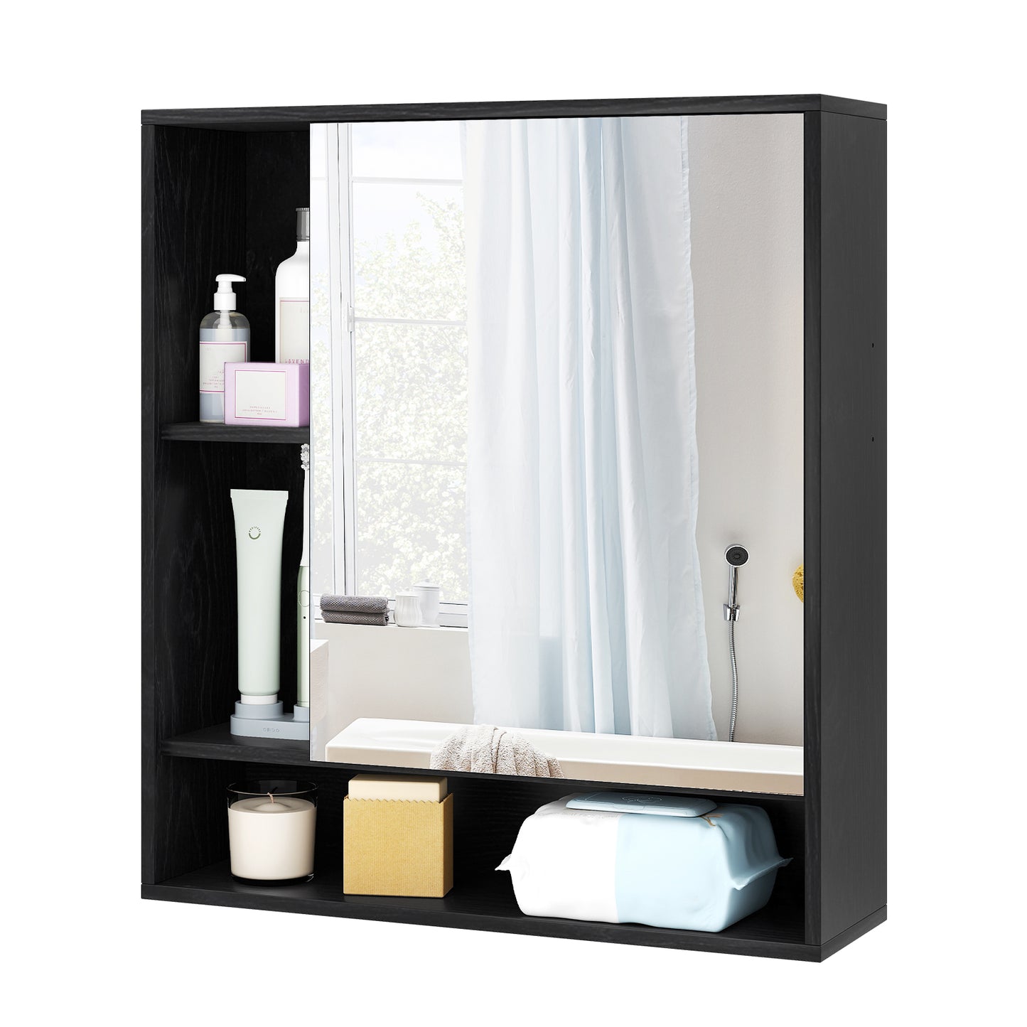 Wall Mounted Bathroom Cabinet With Mirror, Single Door, Black Wall Cabinets at Gallery Canada