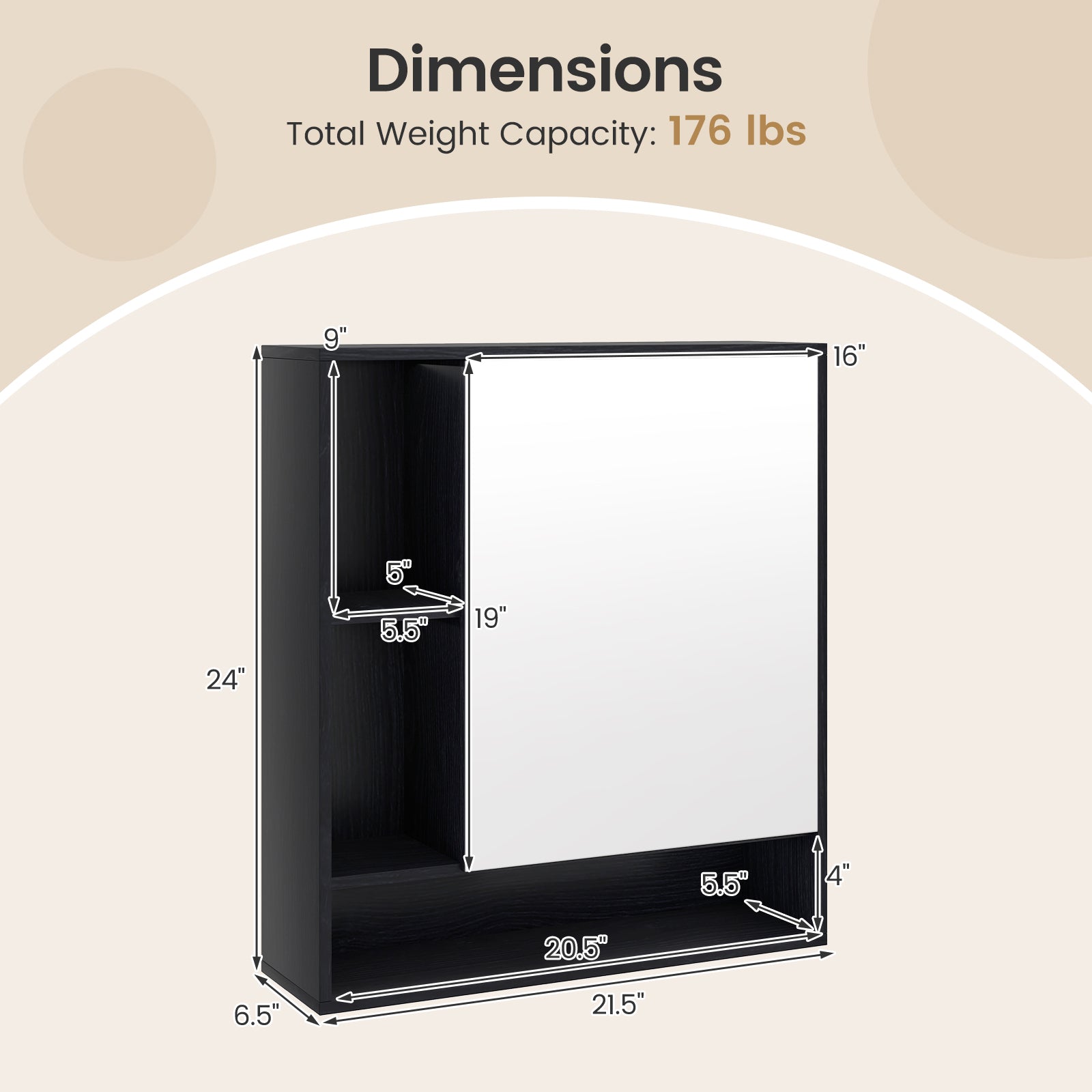 Wall Mounted Bathroom Cabinet With Mirror, Single Door, Black Wall Cabinets at Gallery Canada