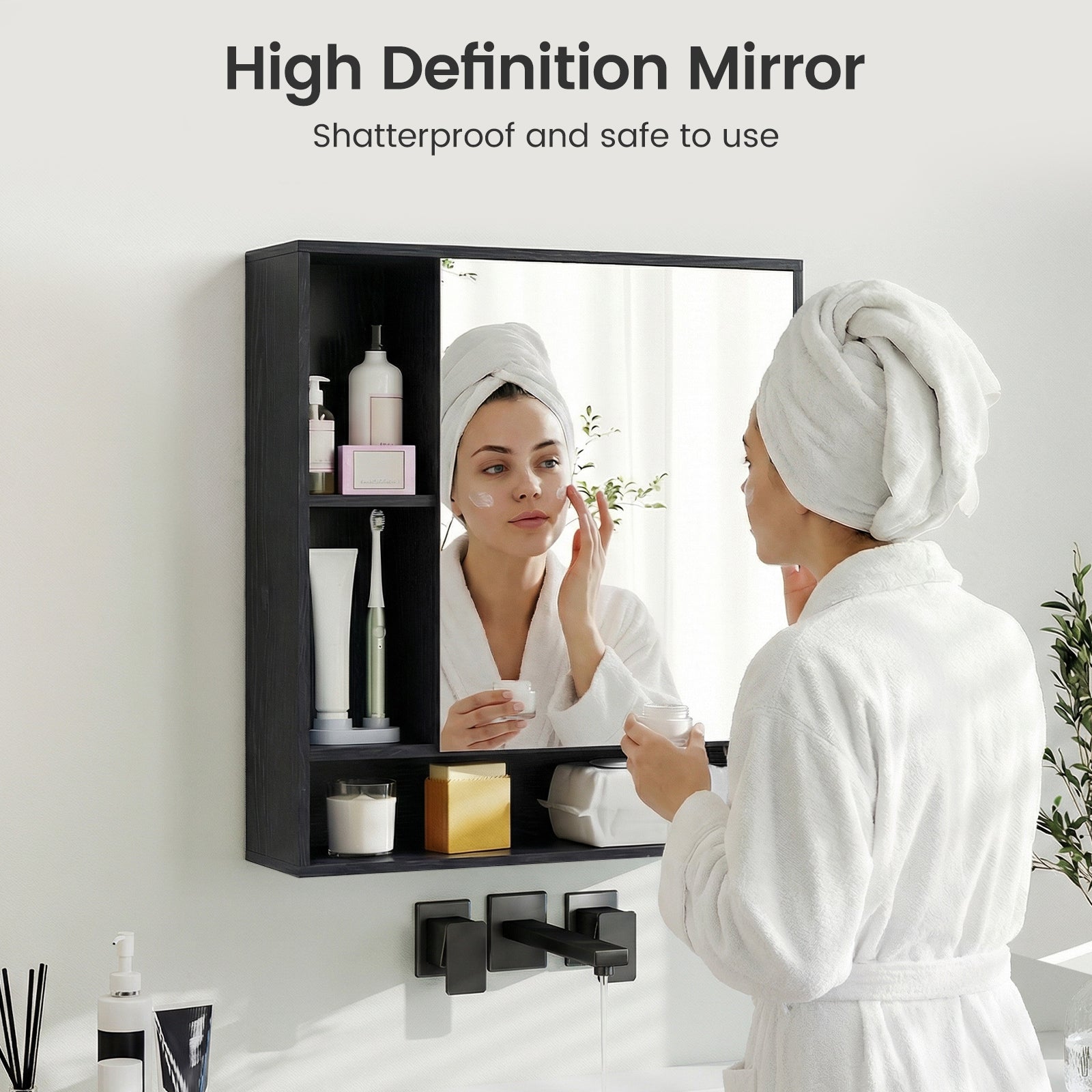 Wall Mounted Bathroom Cabinet With Mirror, Single Door, Black Wall Cabinets at Gallery Canada