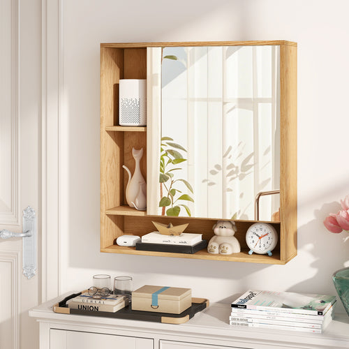 Wall Mounted Bathroom Cabinet With Mirror, Single Door, Natural