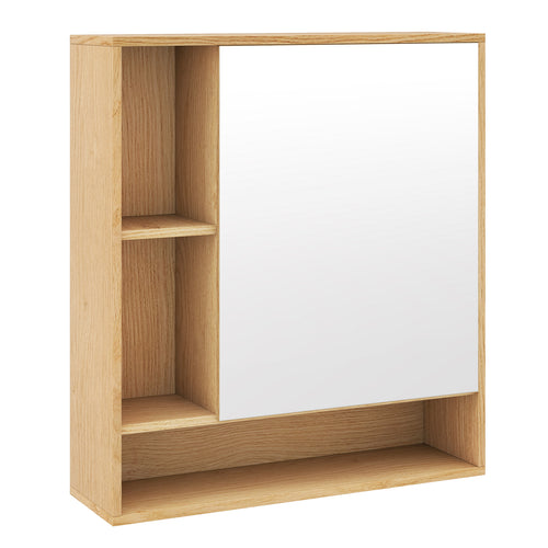 Wall Mounted Bathroom Cabinet With Mirror, Single Door, Natural